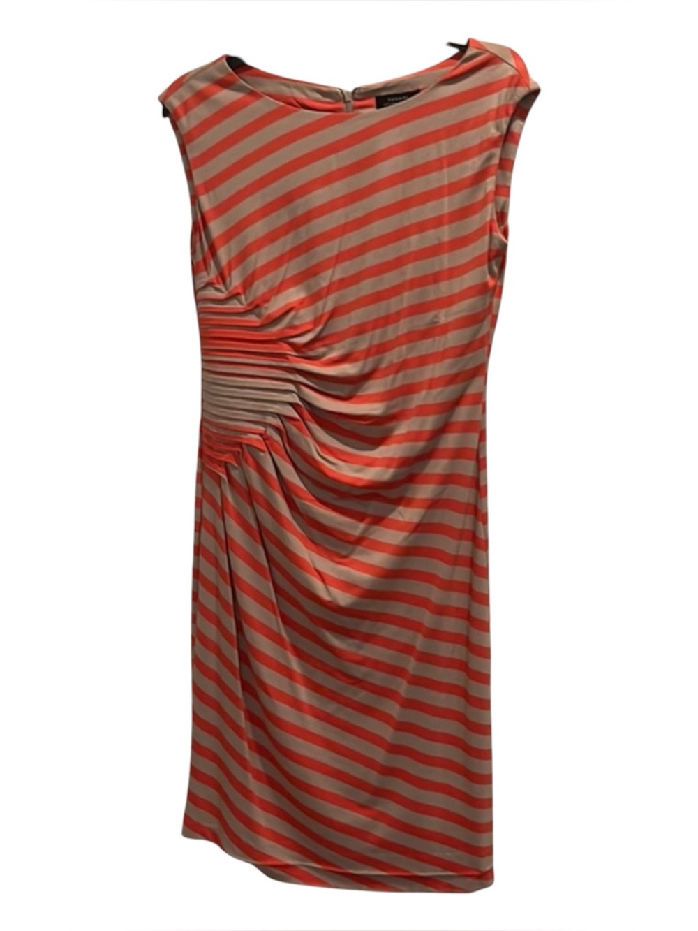NWT Tahari Arthur S. Levine Matte Jersey Ruched Stripe Dress Taupe Melon size 16